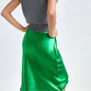 Aritzia Babaton Slip Silky Satin Midi Skirt Green